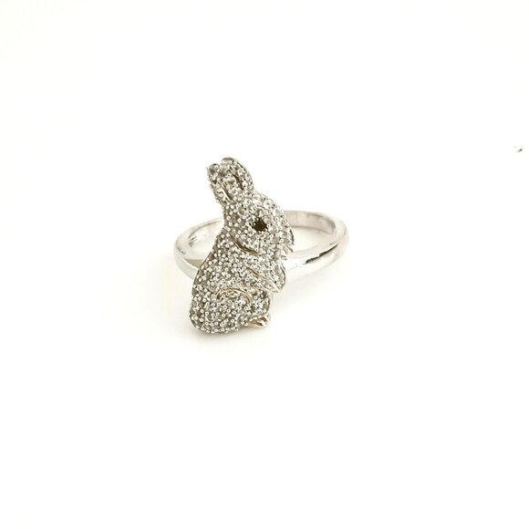 Ross Simons Sterling Silver Bunny Ring 9.75 Two Tone White Topaz Pave - Picture 1 of 16